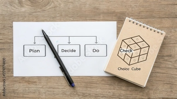 Fototapeta Workflow diagram for planning and decision-making process on desk