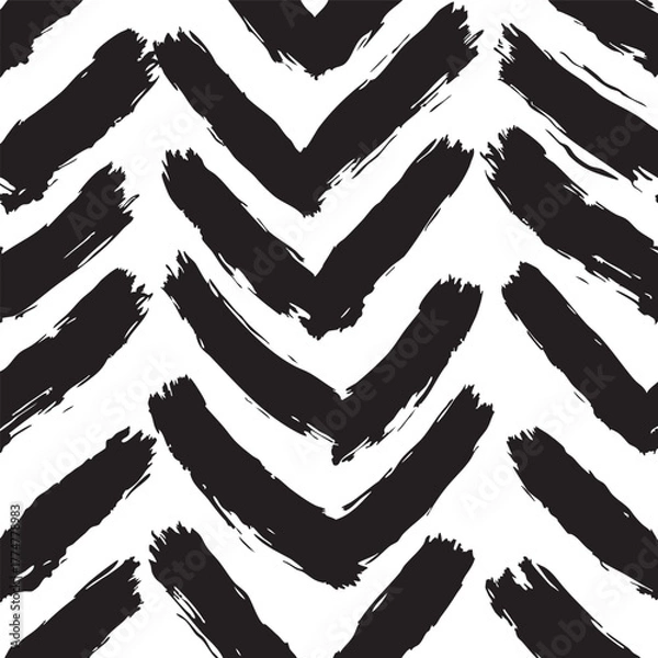 Obraz Black Brush Stroke Chevron Pattern on White Background vector illustration