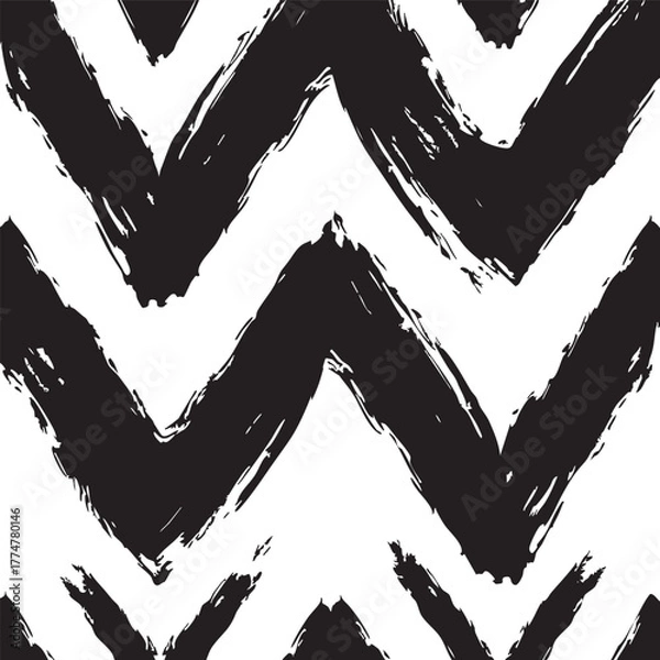 Obraz Black hand-drawn chevron pattern on white background vector illustration