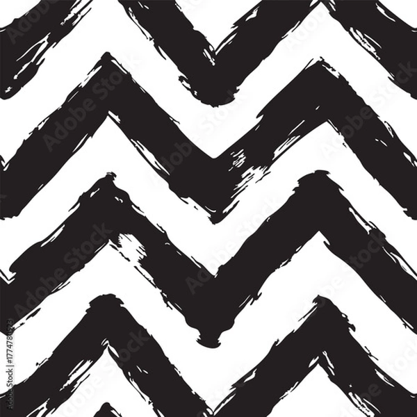 Obraz Black hand-drawn chevron pattern on white background vector illustration