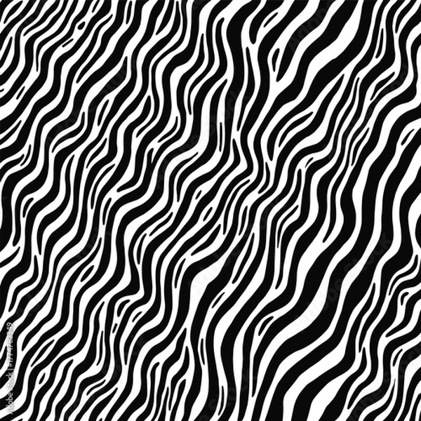 Obraz Diagonal wavy black and white stripes forming a textured pattern Keywords: zebra, stripes