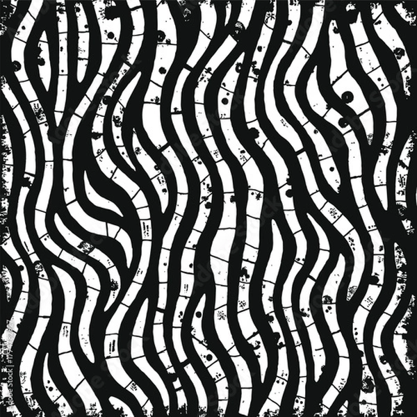 Obraz Textured black and white wavy stripe pattern with dots wavy stripes distressed