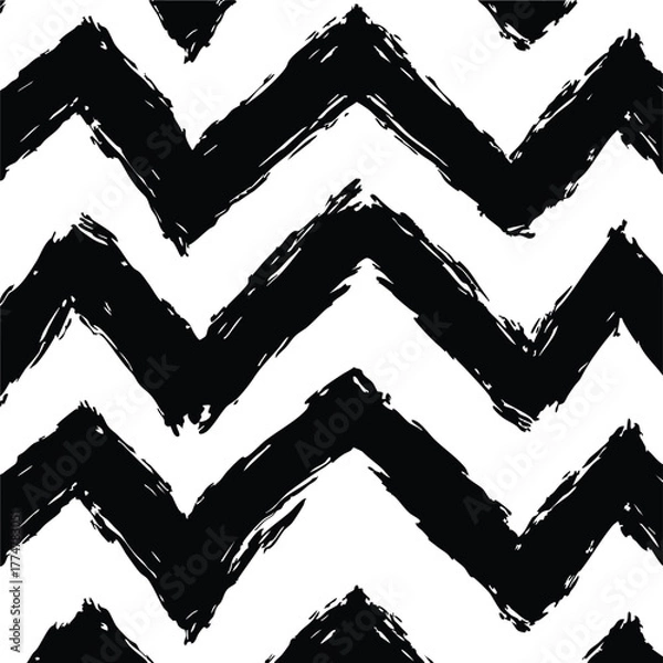 Obraz Hand drawn black chevron pattern with textured brush strokes white