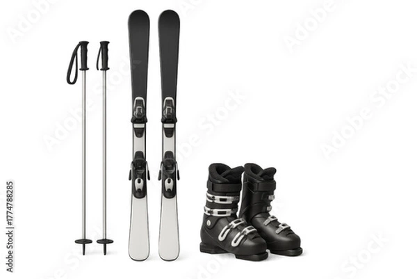 Obraz Complete alpine ski equipment set on transparent background