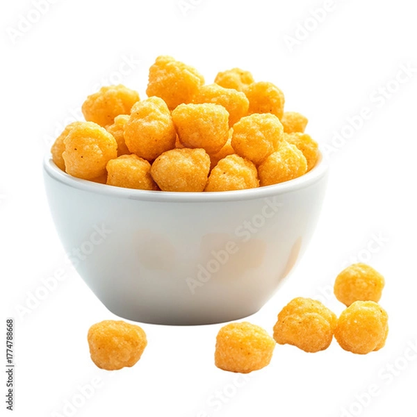 Obraz Cheesy snacks in a bowl Isolated transparent on white background