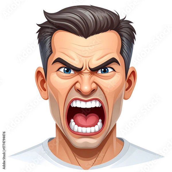 Fototapeta Vector PNG of an anguished cartoon face with distorted mouth and wrinkles, expressing deep emotion and stress. Perfect for emotional, comic, and graphic projects with transparent background.