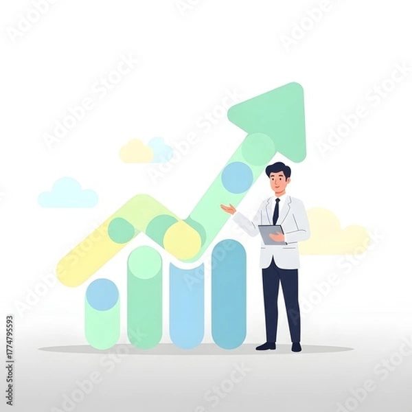 Obraz Illustration of a person presenting a financial growth chart, symbolizing success and progress in business and investment