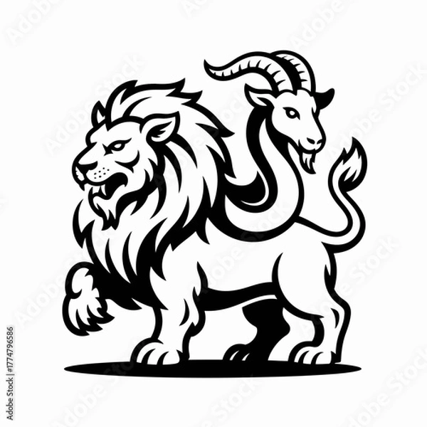 Obraz Fierce Chimera Silhouette | Mythical Lion-Goat Hybrid Illustration
