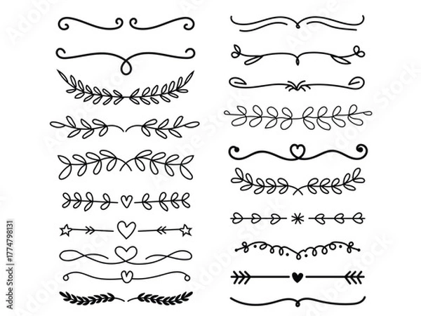 Obraz Hand-Drawn Leaf Border and Decorative Flourish Collection
