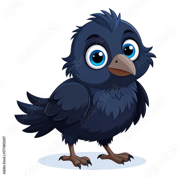 Fototapeta PNG vector of a baby crow with fluffy feathers and wide, curious eyes. Cute and detailed, perfect for wildlife art, nature themes, children’s book illustrations, and character design