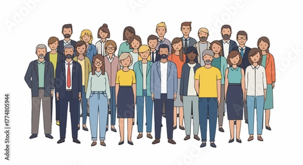 Fototapeta Diverse group of people standing together in a crowd illustration.