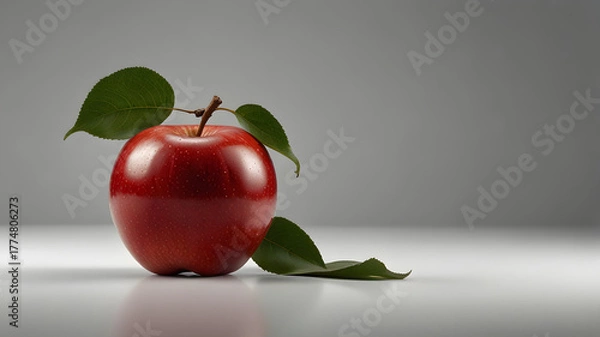 Obraz A single ripe red apple isolated on a pure white background, highlighting its vibrant color and perfect round shape.