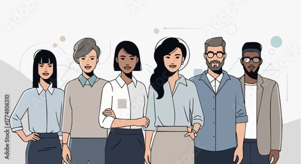 Fototapeta Diverse group of business professionals standing together in a line.