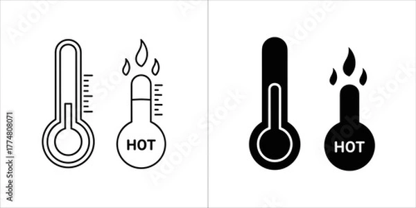 Obraz Two thermometer icons, one outline and one filled, indicating high temperature
