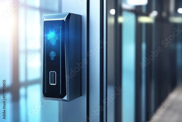 Fototapeta Modern biometric access control system installed on a sleek office building door