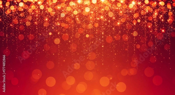 Fototapeta Red Christmas Lights Bokeh Holiday Background