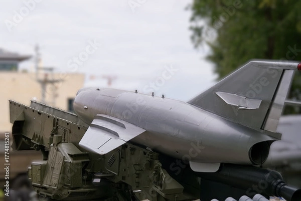 Obraz Military drone on launch pad during demonstration event in urban area
