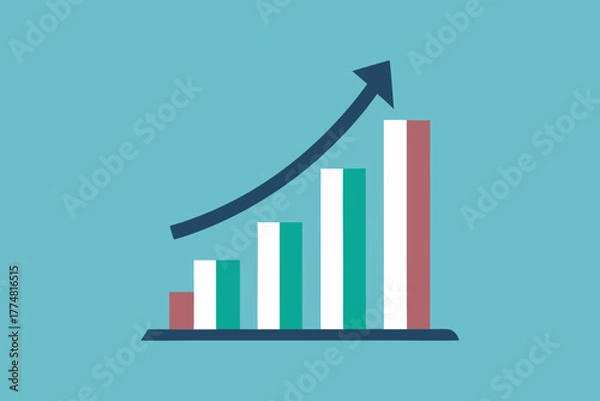 Fototapeta A bar graph showing an upward trend with an arrow pointing up, indicating growth and progress