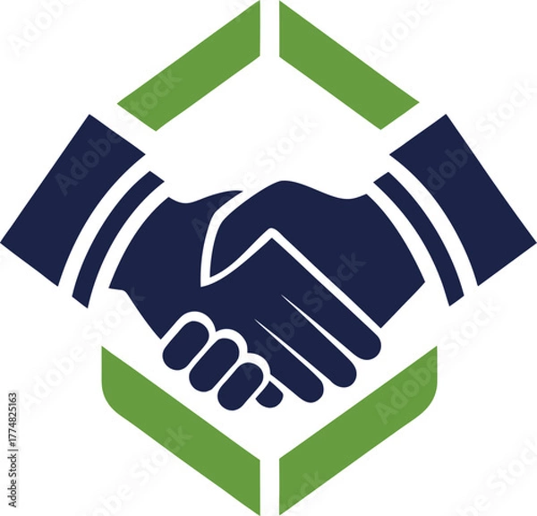 Obraz A handshake logo with a green border, symbolizing partnership, agreement, and collaboration, ideal for businesses, startups, and organizations seeking a strong and trustworthy brand identity