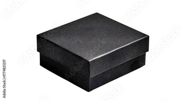 Fototapeta Minimal gift box in soft black paper with micro white dot grid and invisible closure, monochrome precision, isolated on white background