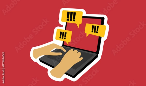 Obraz Man typing in laptop ransomware alert sticker illustration