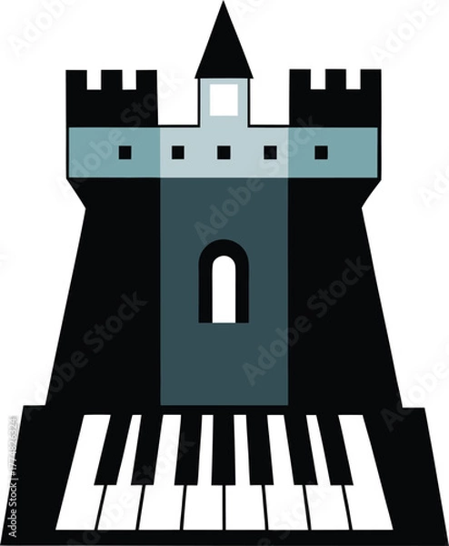 Obraz A creative logo features a castle tower with piano keys, symbolizing music and architecture, it represents artistic expression and innovation