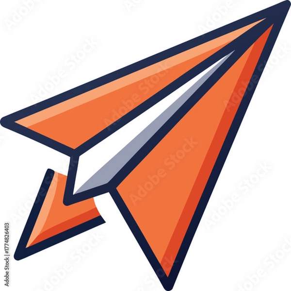 Obraz A vibrant orange paper airplane soars upwards, symbolizing freedom, travel, innovation, and the boundless possibilities of imagination
