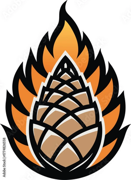 Obraz A stylized illustration of a hop cone with flames, representing brewing, beer, and the craft of making alcoholic beverages