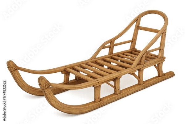 Obraz Vintage wooden sleigh for winter activity, transparent background