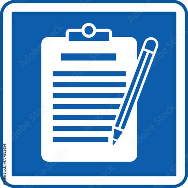 Obraz Blue Registration Sign. Vector Icon. Patient Appointment Registration. Reception Desk. Hospital Department Sign