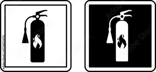 Fototapeta Fire Extinguisher Signs. Black and White Vector Icons. Device Designed to Extinguish Fires. Hospital Ward Sign