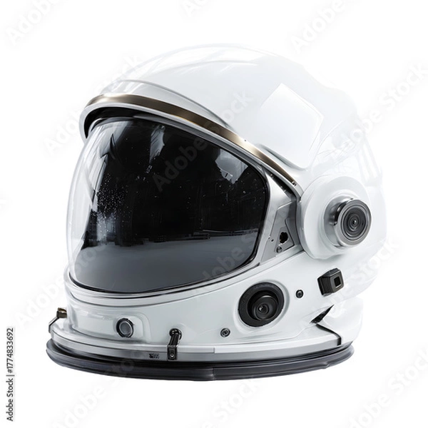 Fototapeta Detailed white astronaut helmet with reflective visor isolated on transparent background