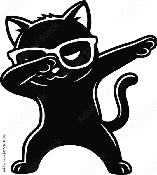 Obraz Cool black cat wearing sunglasses doing the dab dance move