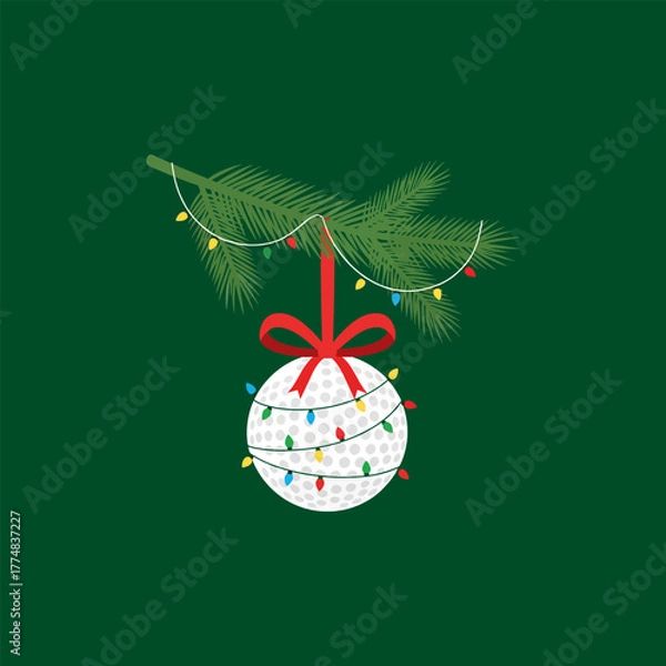 Fototapeta Christmas golf ball ornament with lights and ribbon vector illustration