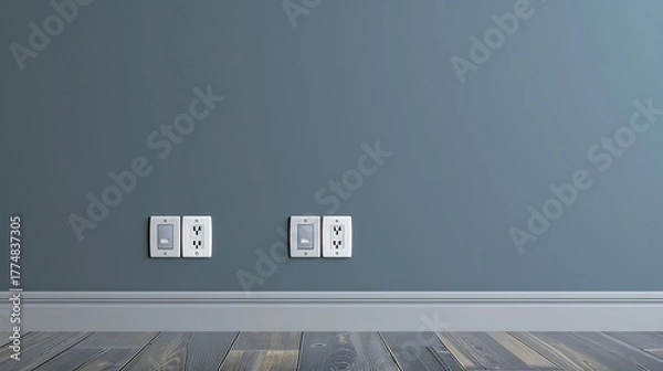 Obraz Interior wall with electrical outlets and light switches home decor and design modern minimal style grey paint