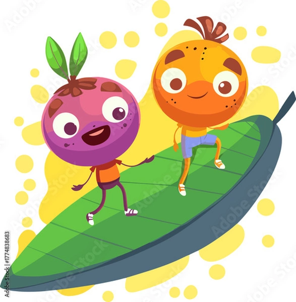 Obraz two funny cartoon apples, Funny Leaf Design, Vector illustrations, Design Vector Drawing