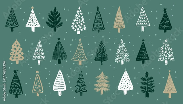 Obraz Christmas trees on green background