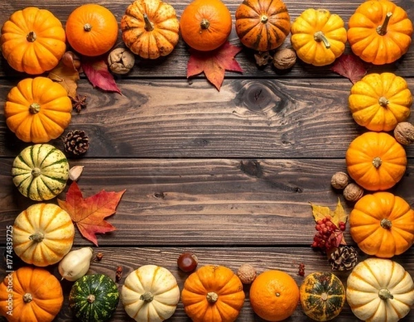 Obraz Autumn Harvest - A Colorful Display of Pumpkins and Gourds.