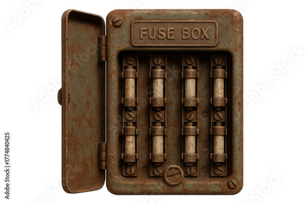 Obraz Old rusty metal electric fuse box with fuses