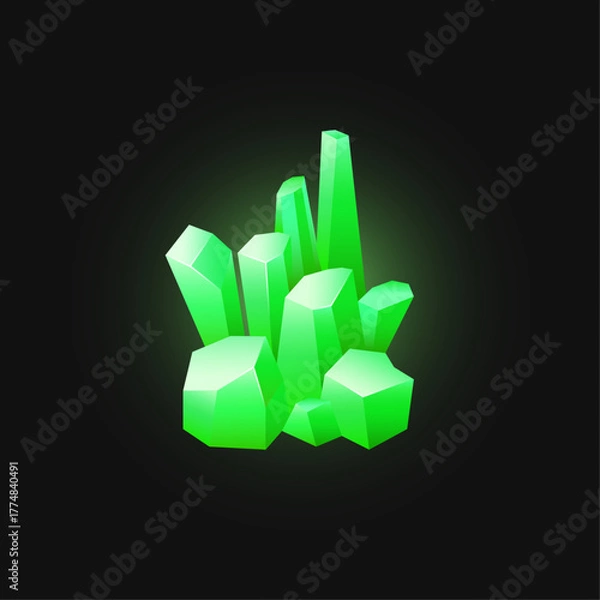 Obraz Vibrant Green Crystal Cluster Glowing With Mystical Energy on Dark Background