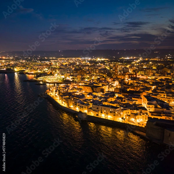 Obraz Aerial view of the old town of Monopoli in the Apulia region of Italy at night