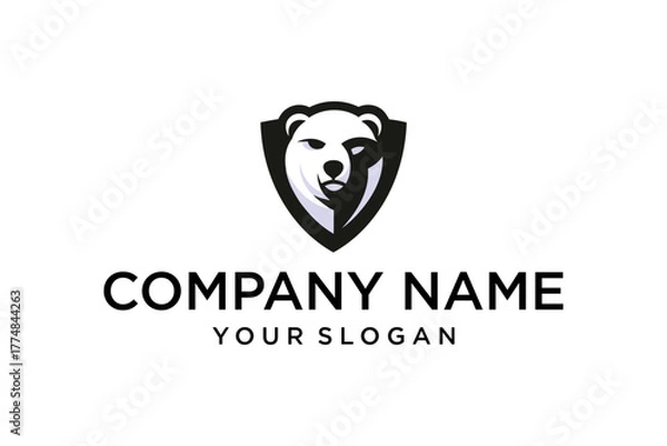 Fototapeta Stylized Bear Head Logo inside Shield Emblem