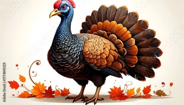 Obraz Vibrant Thanksgiving Turkey Illustration with Autumnal Accents.