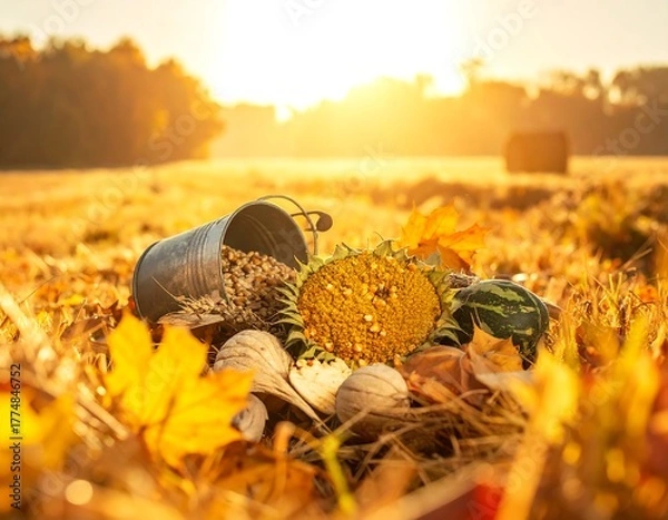 Obraz Autumn Harvest Bounty - A Golden Field of Abundance.