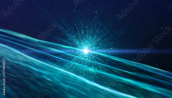 Fototapeta Mixed Reality Light Stream with Futuristic AR VR Glow