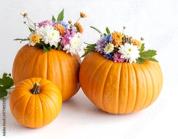 Obraz Festive Autumn Display - Pumpkins and Floral Arrangements for Fall Decor.
