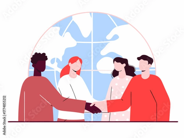 Obraz International team shaking hands, partnership and collaboration concept