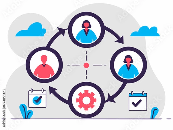Obraz Modern infographic showing teamwork process, circular flowchart style