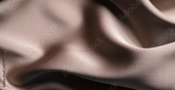 Obraz Silk, satin drapery background. Beige, brown color silk background, folds, texture of beautiful beige satin fabric close-up. Beautiful abstract smooth backdrop 