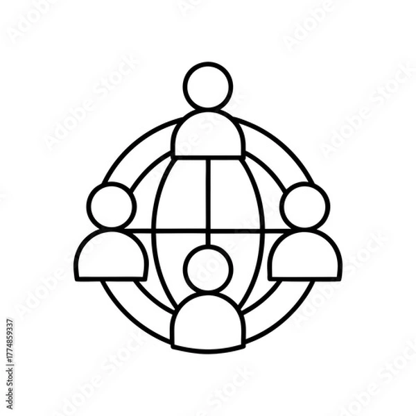 Fototapeta Outline of people connected in a network silhouette